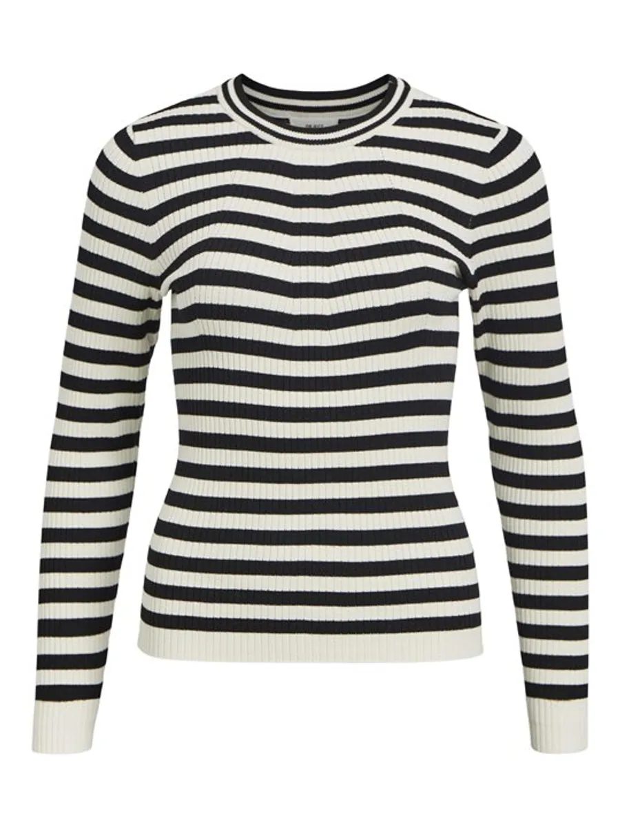 Object - Nicia LS O-Neck Pullover - Sort Råhvid