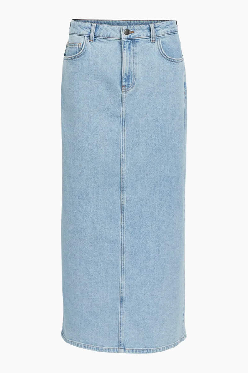 Objellen MW Long Denim Skirt - Light Blue Denim - Object - Blå M