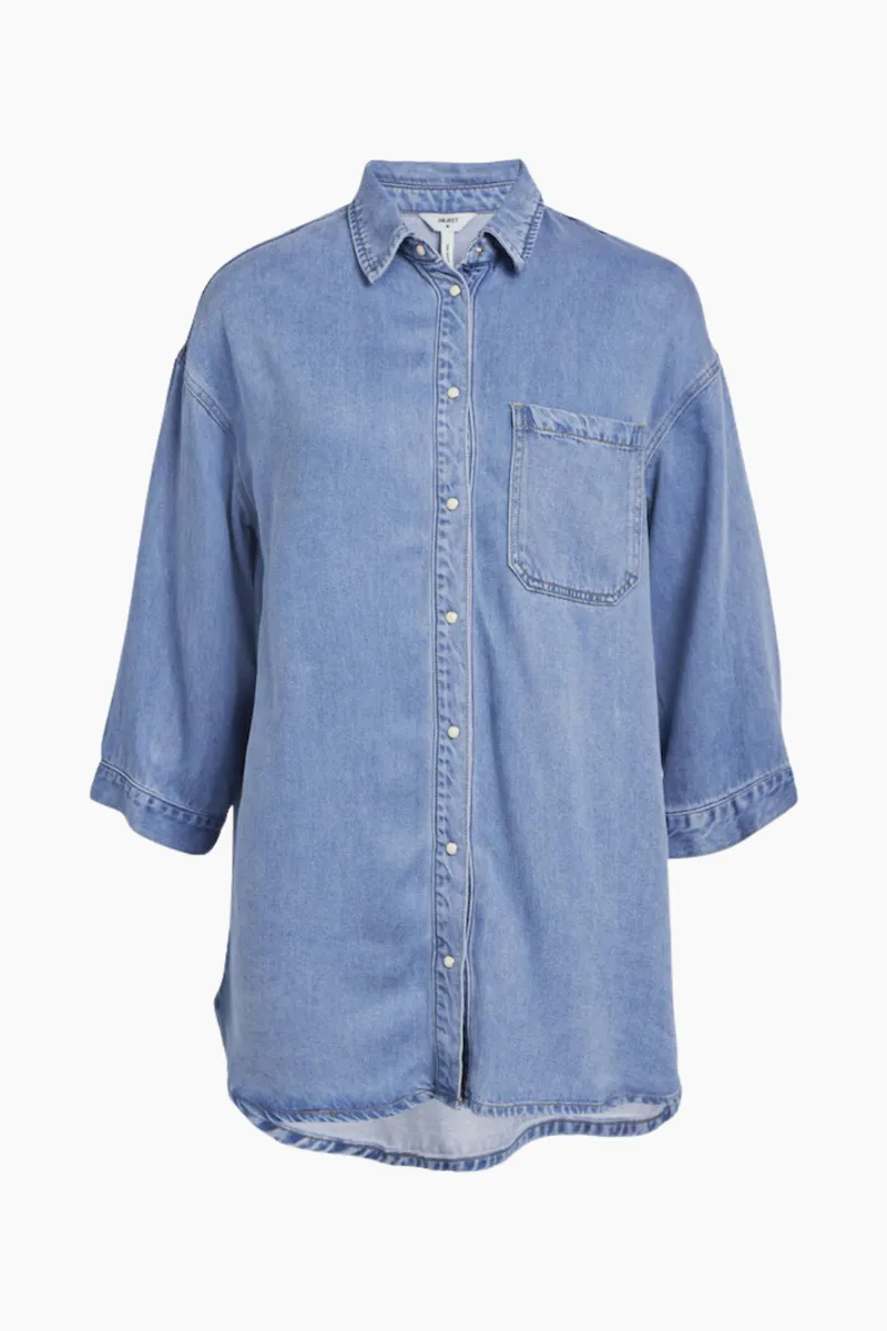 Objframe 3/4 Loose Shirt 132 - Light Blue Denim - Object - Blå L