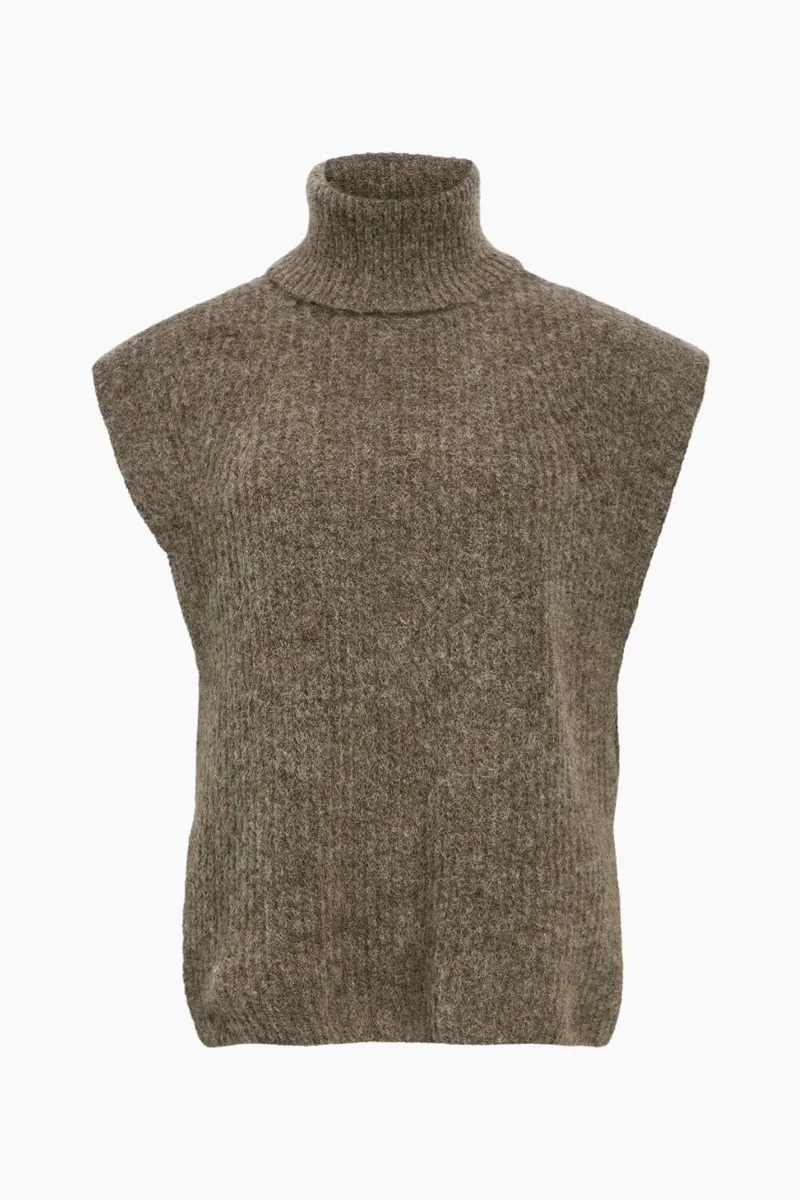 Objnete S/L Re Knit Vest 135 - Morel/Melange - Object - Brun S