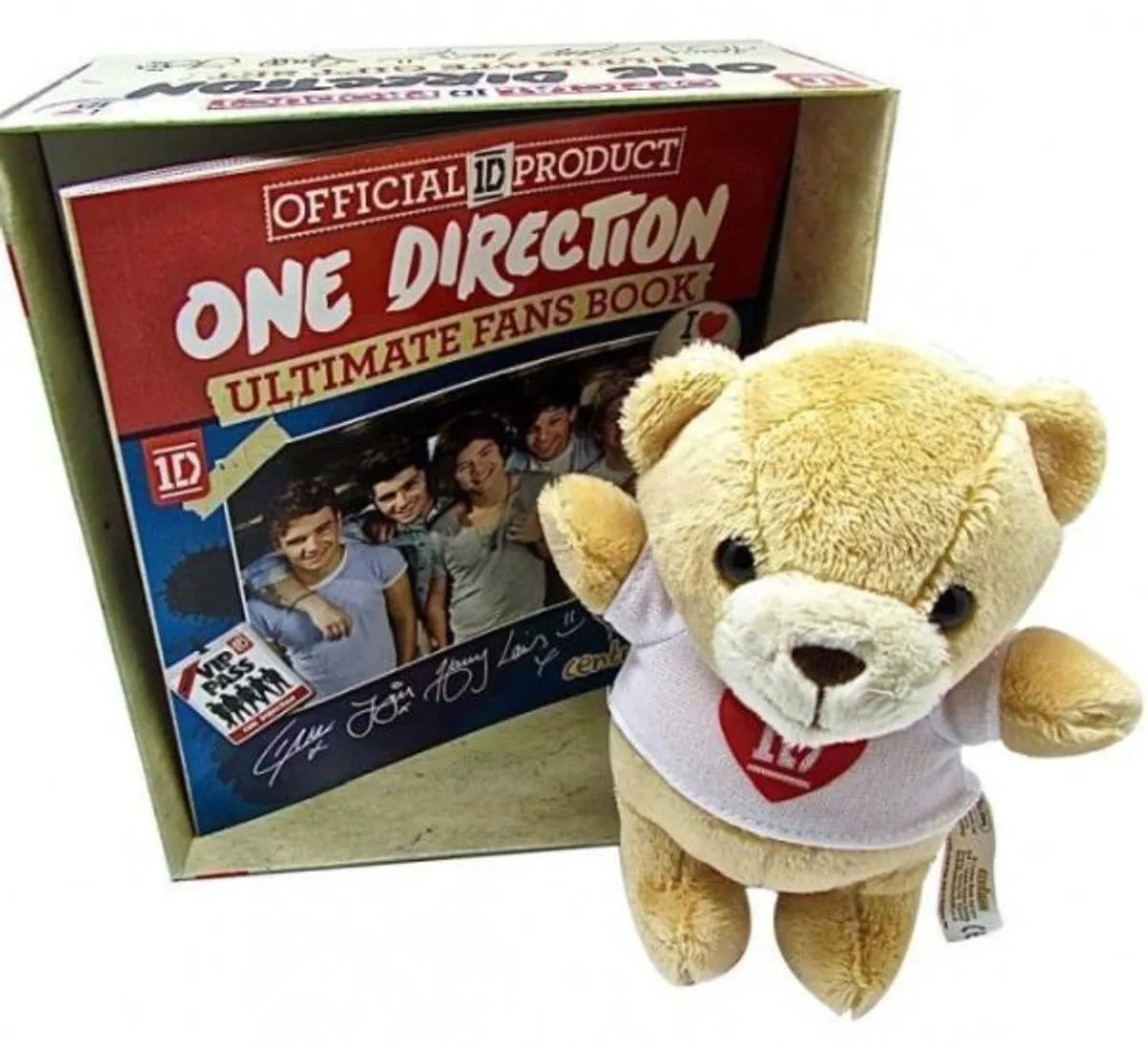 One Direction Ultimate Gift Set Official 1D Soft Toy Bear & Ultimate Fans Book inkl SÃ¸d bamse