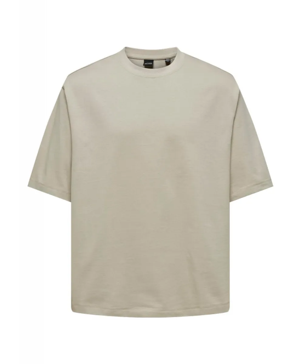 ONLY & SONS t-shirt i beige til herre | Oversized fit |