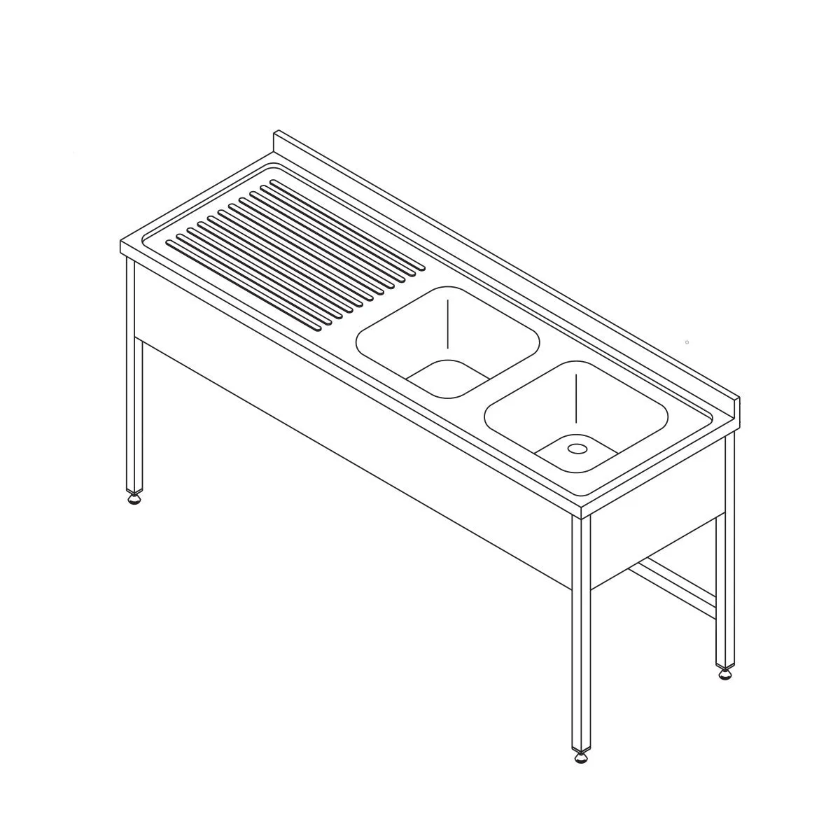 Opvaskemaskinebord - 150 x 70 cm - med 2 håndvaske og bagplade