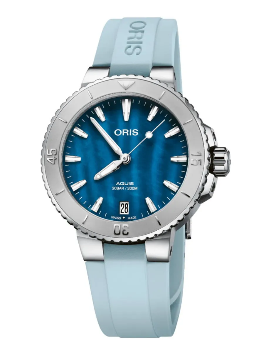 Oris Aquis Date armbåndsur med blå perlemor 36,5 mm