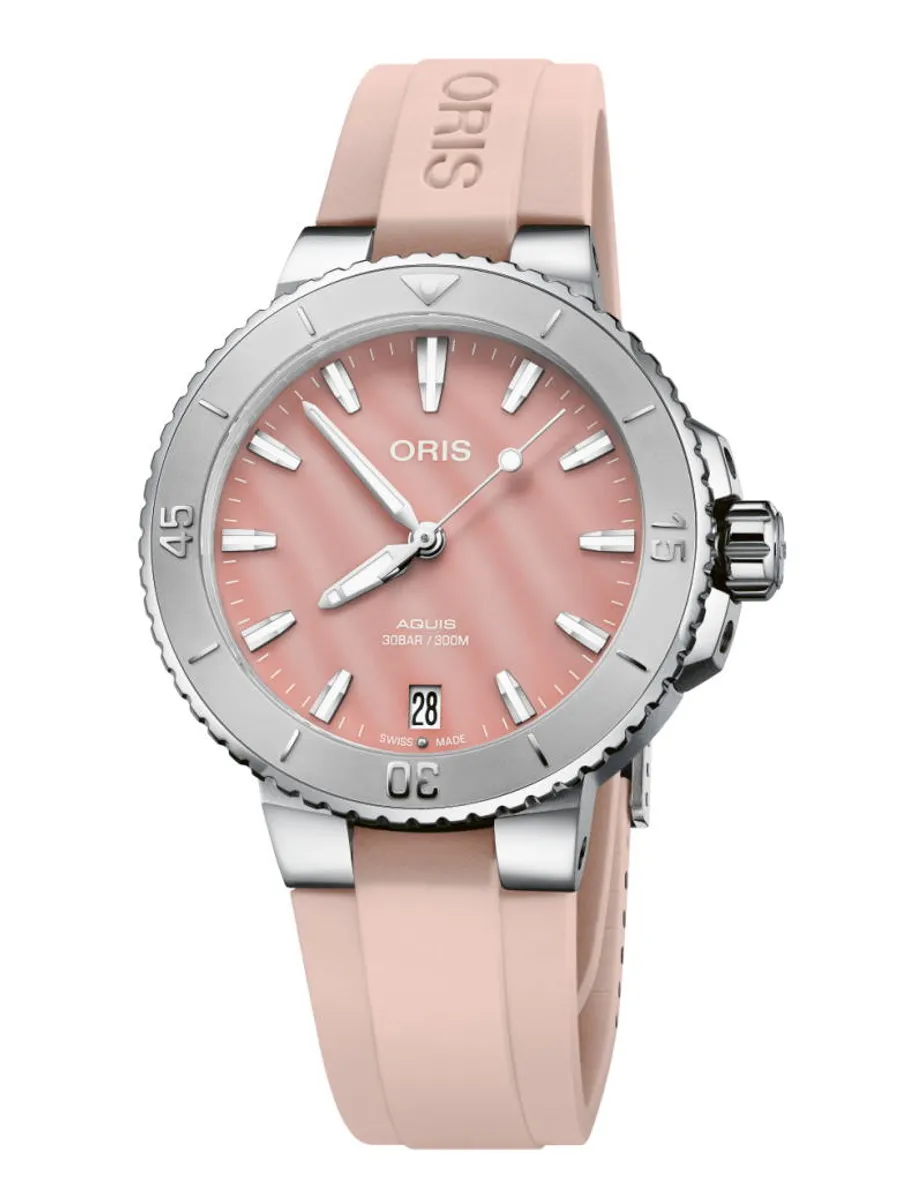 Oris Aquis Date armbåndsur med rosa perlemor 36,5 mm