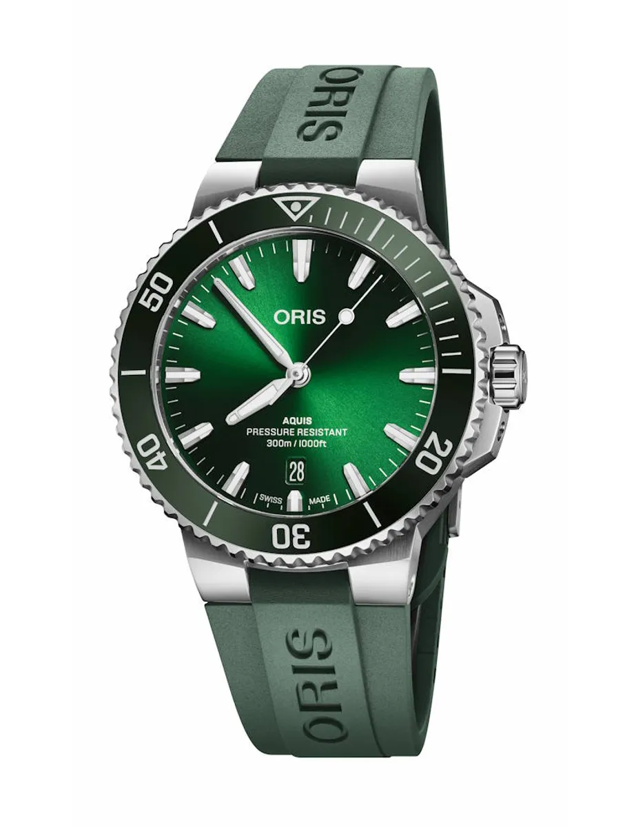 Oris Aquis Date grøn med gummirem 41,5mm