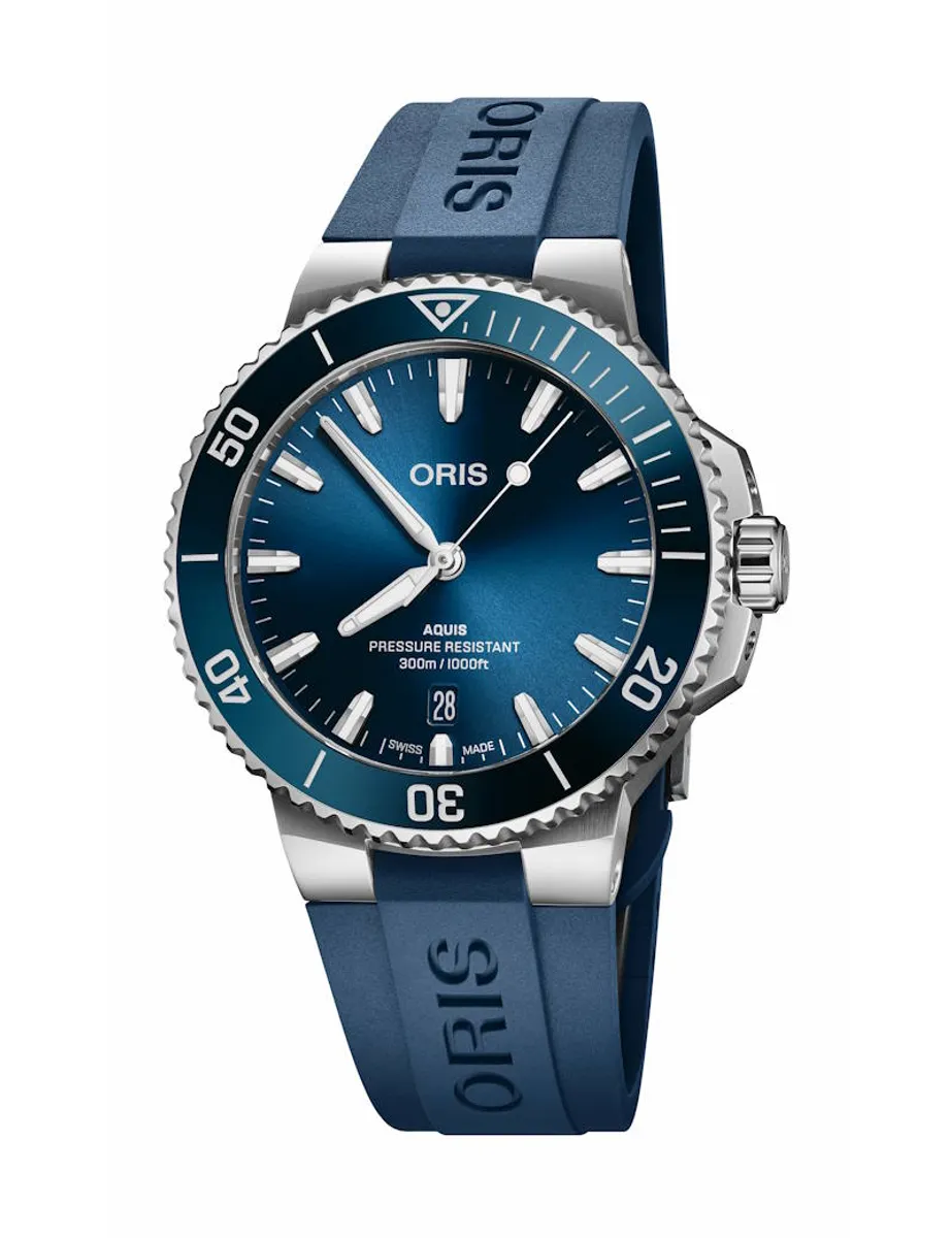 Oris Aquis Date med blå med gummirem 41,5mm