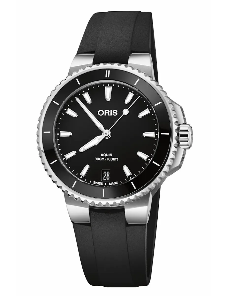 Oris Aquis Date sort med gummirem 36,5mm