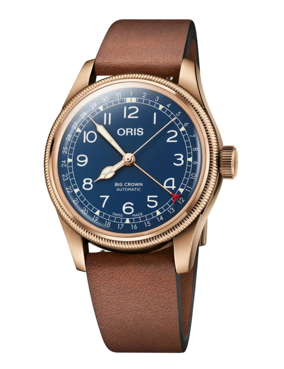 ORIS Big Crown Pointer Date Bronze, blå skive med brun rem -40 mm