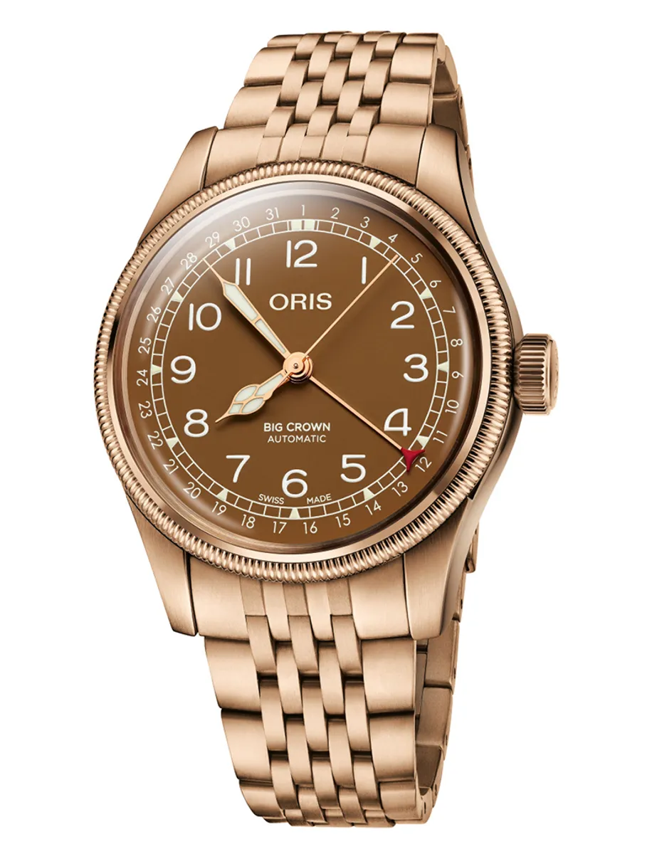 ORIS Big Crown Pointer Date Bronze, brun skive med lænke -40 mm