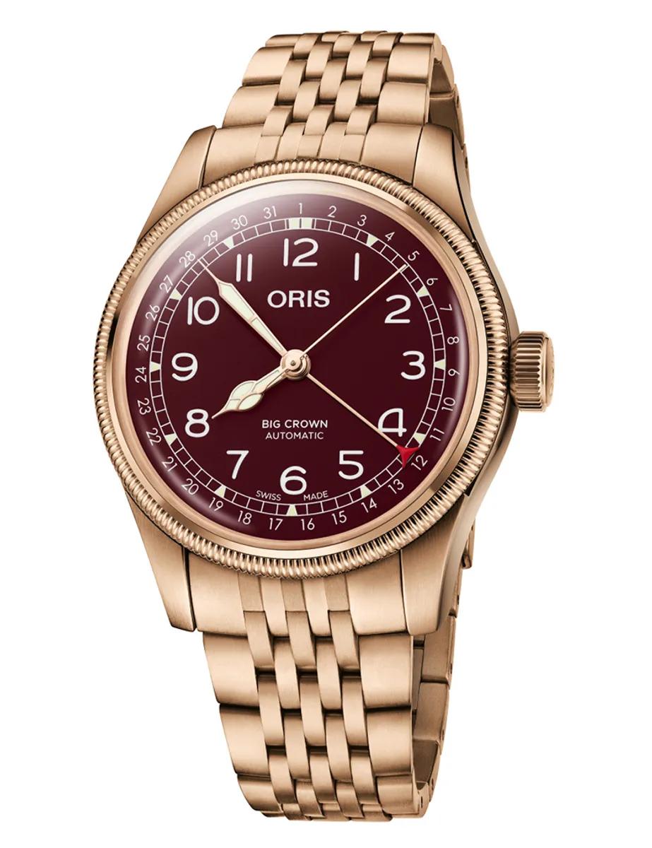 ORIS Big Crown Pointer Date Bronze, rød skive med lænke -40 mm