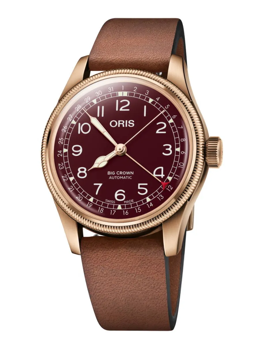 ORIS Big Crown Pointer Date Bronze, rød skive med rem -40 mm