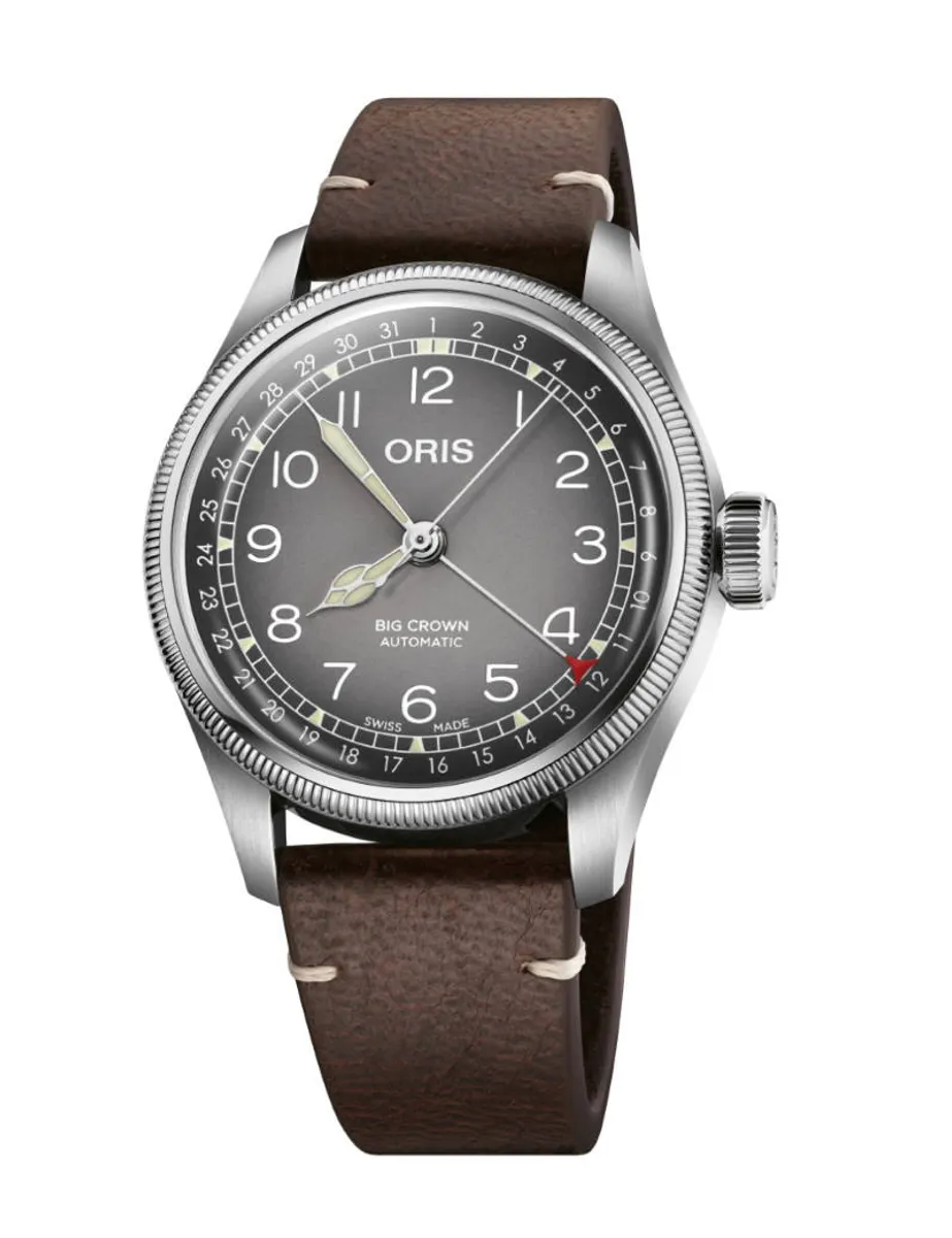 ORIS Big Crown Pointer Date Cervo Volante ur, grå skive med læderrem -38mm