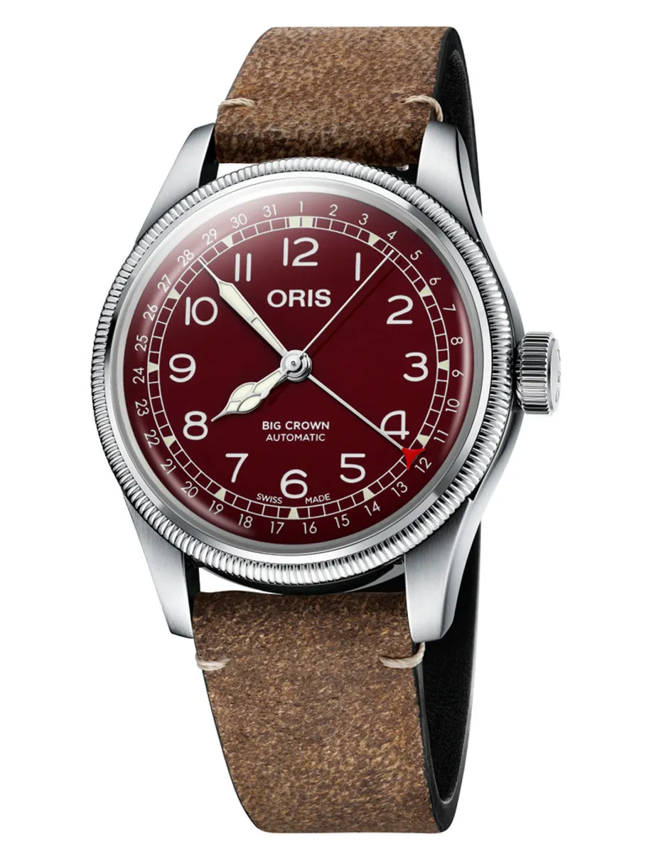 ORIS Big Crown Pointer Day armbåndsur, rød skive med brun rem- 40mm