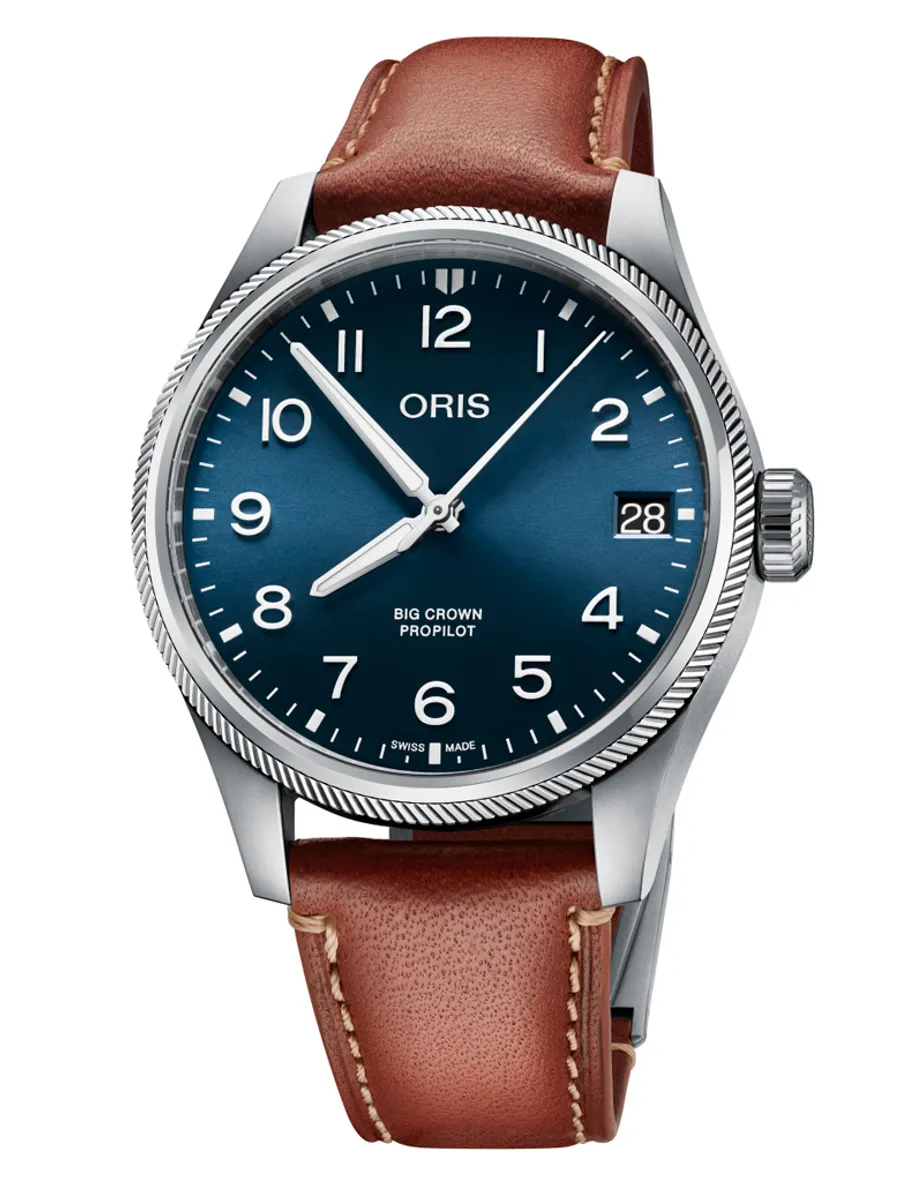 ORIS Big Crown Propilot Big Date armbåndsur, blå skive med brun læderrem - 41mm