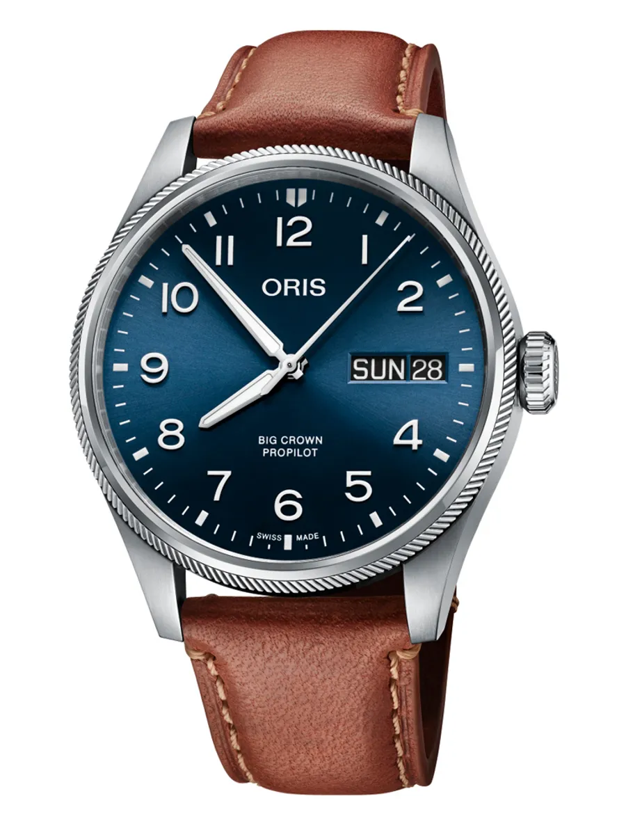 ORIS Big Crown Propilot Big Date armbåndsur, blå skive med brun læderrem- 44mm