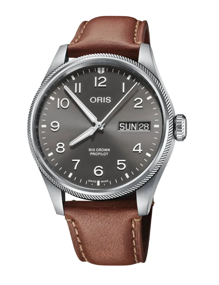 ORIS Big Crown Propilot Big Date armbåndsur, grå skive med brun rem - 44mm