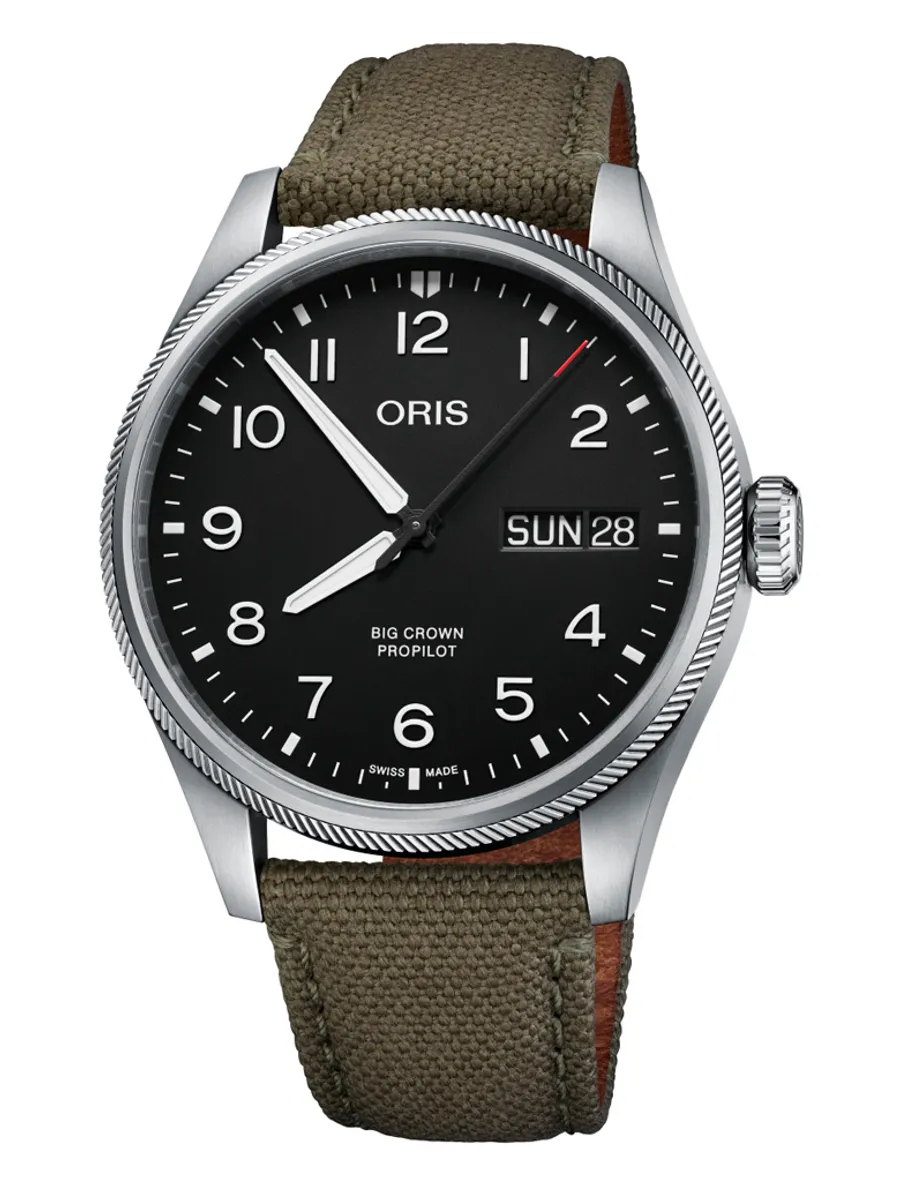 ORIS Big Crown Propilot Big Date armbåndsur, sort skive med nylonrem - 44mm