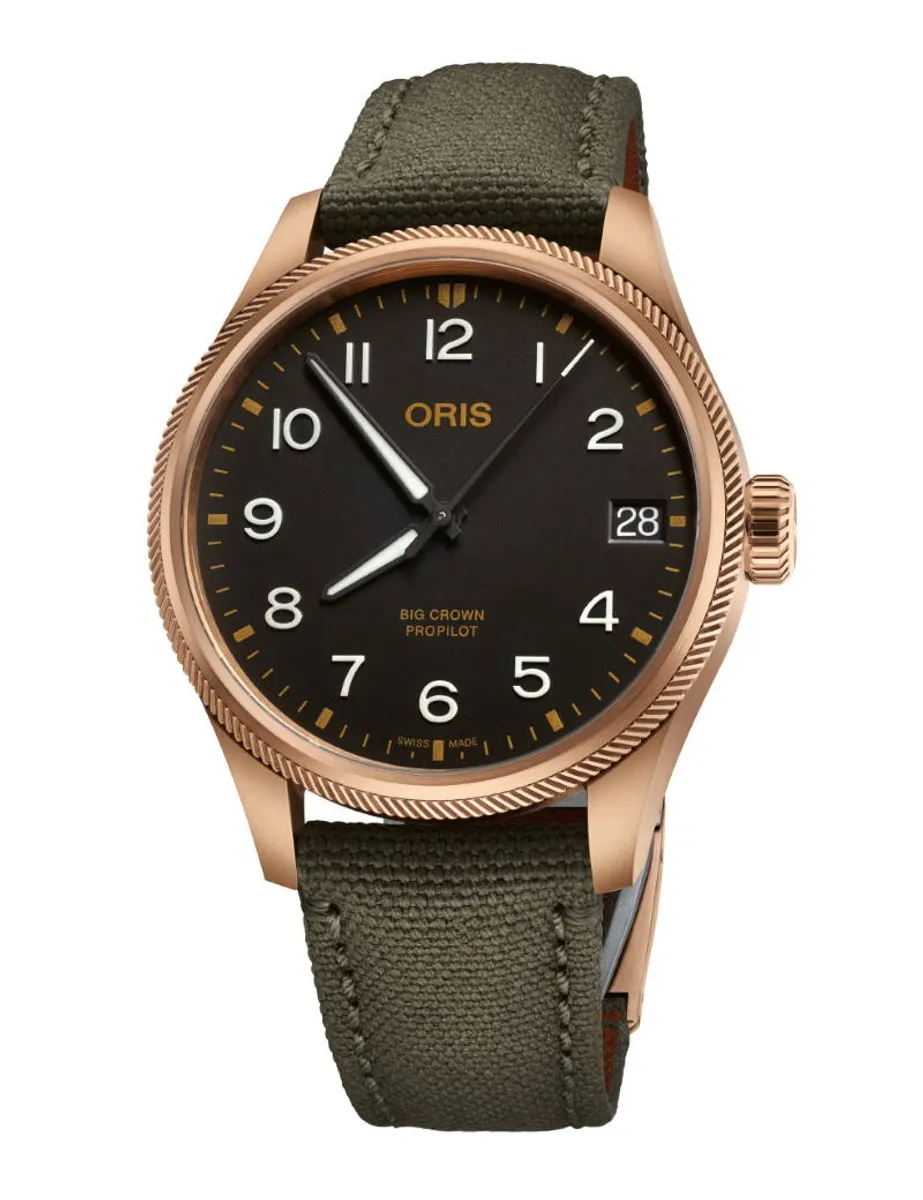 ORIS Big Crown Propilot Date Bronze ur, sort skive med grøn rem -41mm