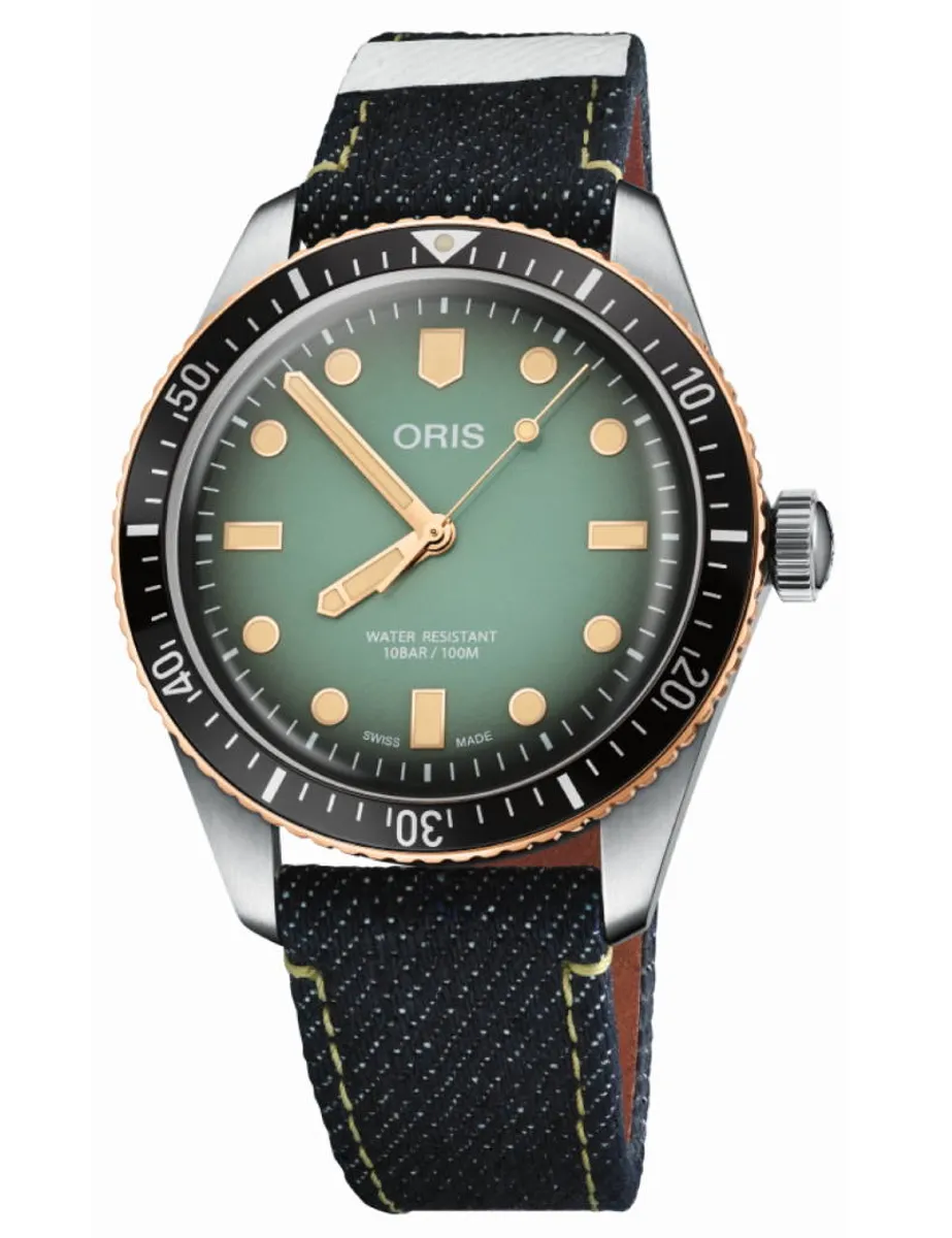 ORIS Divers 65 Momotaro X Editition herreur med grøn skive og denimrem