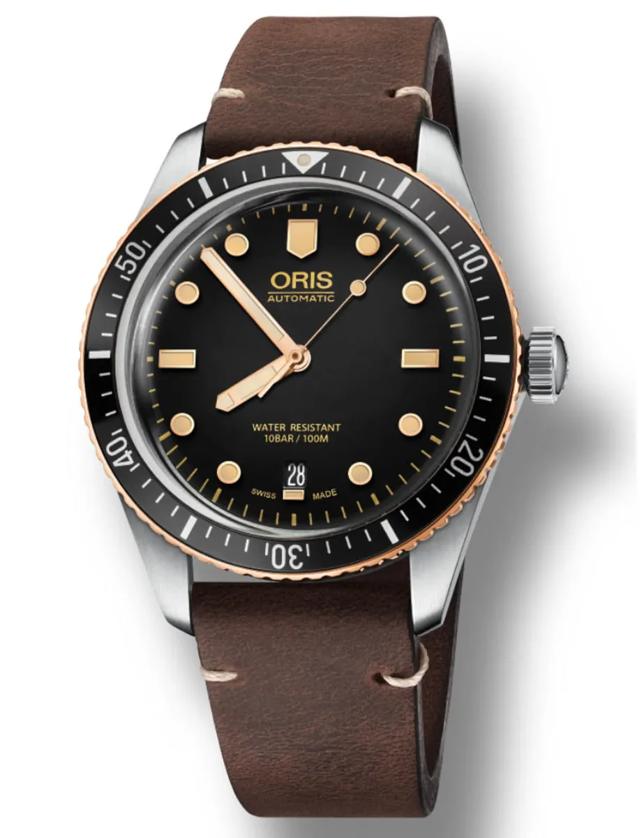 ORIS Divers Herritage 65 Bronze ur med sort skive med mørkebrun rem - 40mm