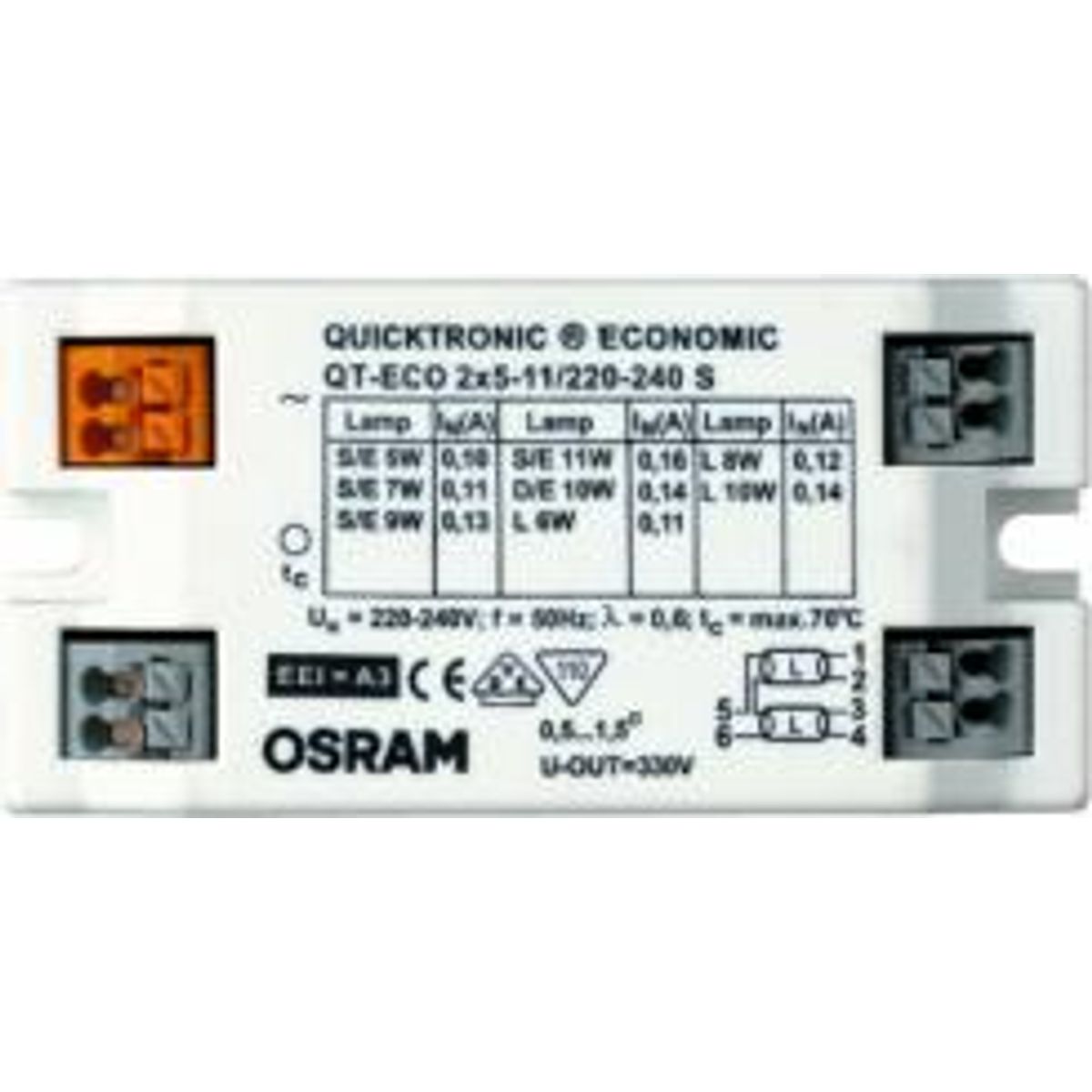 Osram Quicktronic QT-ECO 2x5-11W, 230-240V, Forkobling elektronisk spole