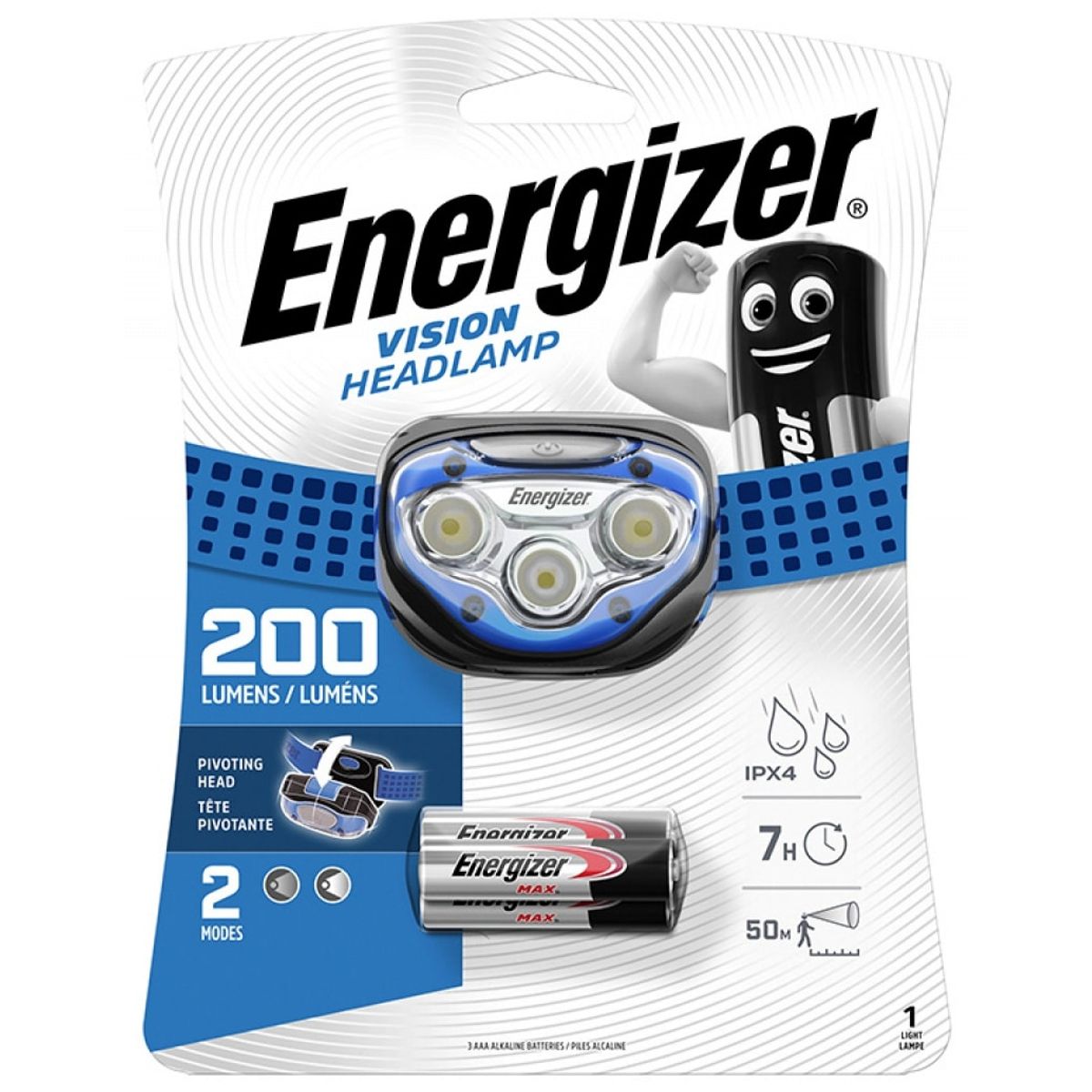 Pandelygte Energizer 6 LED inkl. batterier, sort.