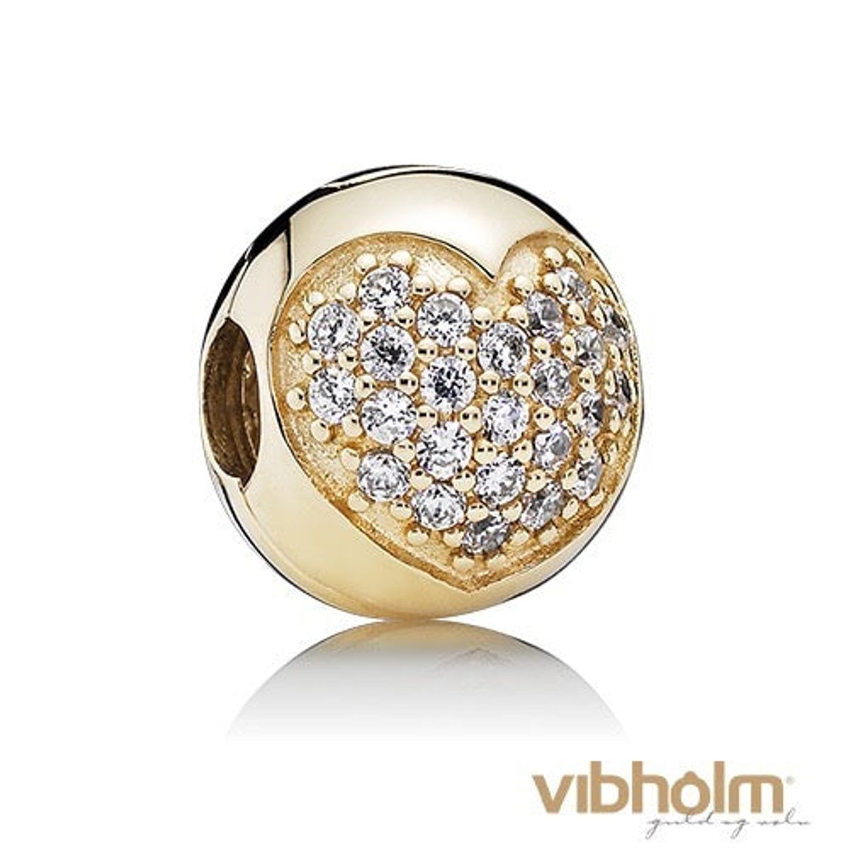 Pandora - Heart Clip-on Charm 14 kt guld m/ zirkonia