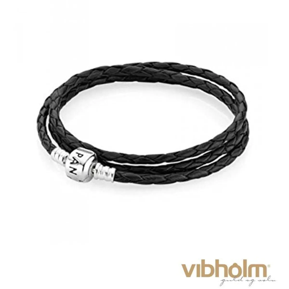 Pandora - Moments Armbånd flettet sort læderarmbånd trible 590705CBK-T3