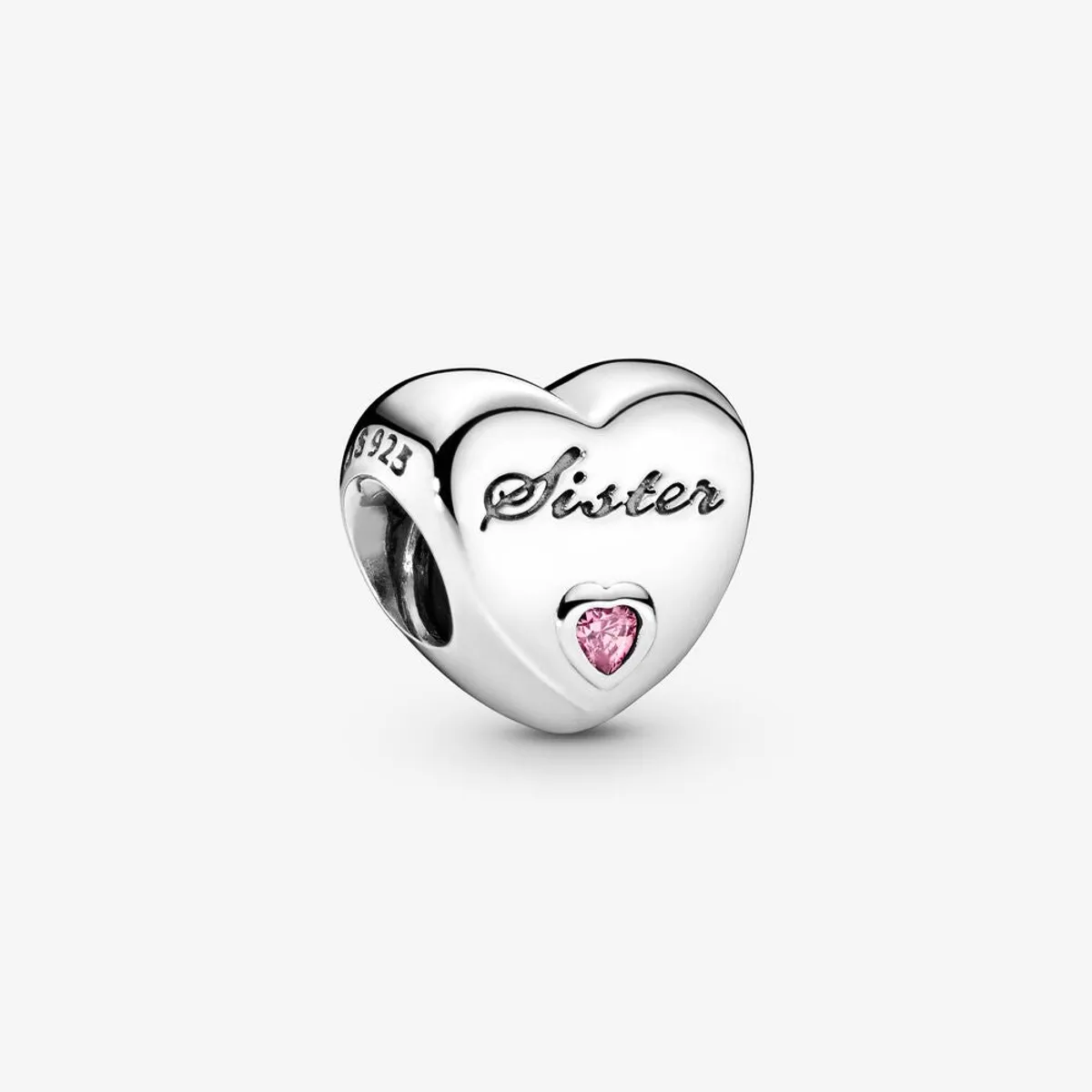 Pandora - Sister Heart charm sølv med pink zirkonia