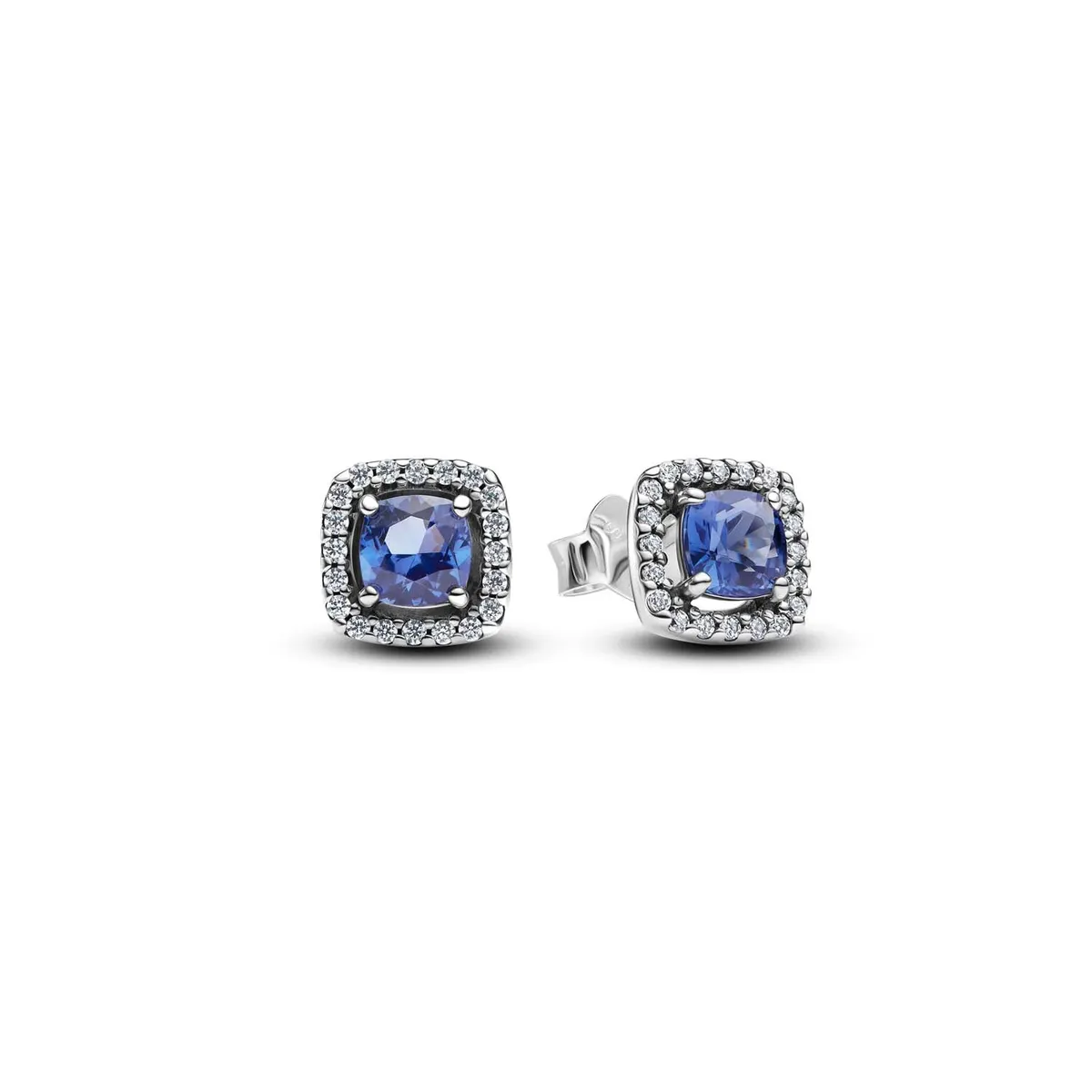 Pandora - Sparkle Square Blue Halo ørestikker Sølv sterlingsølv