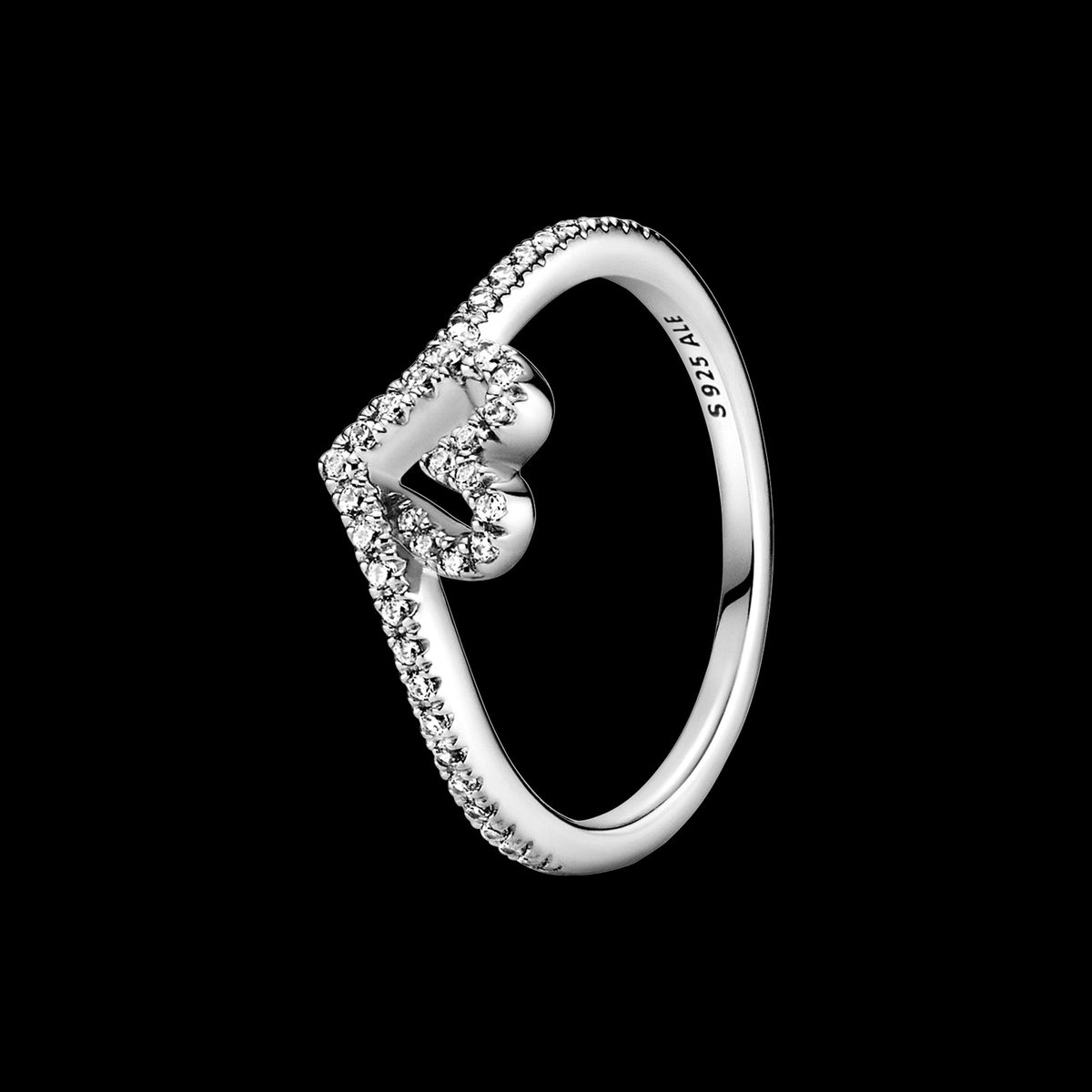 Pandora - Sparkling Wishbone Heart ring 199302C01