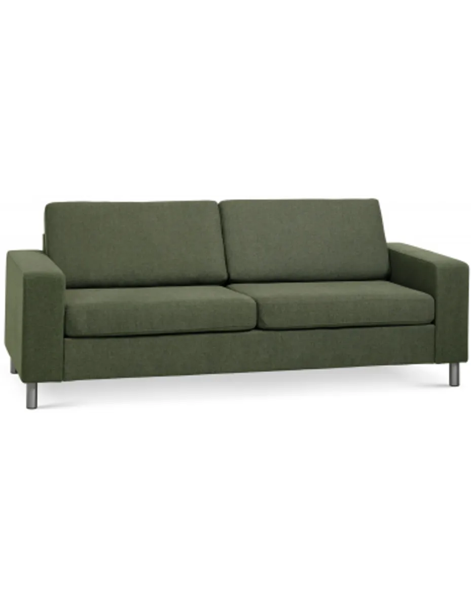 Panset 2-personers sofa i polyester B218 x D81 cm - Børstet alugrå/Mosgrøn