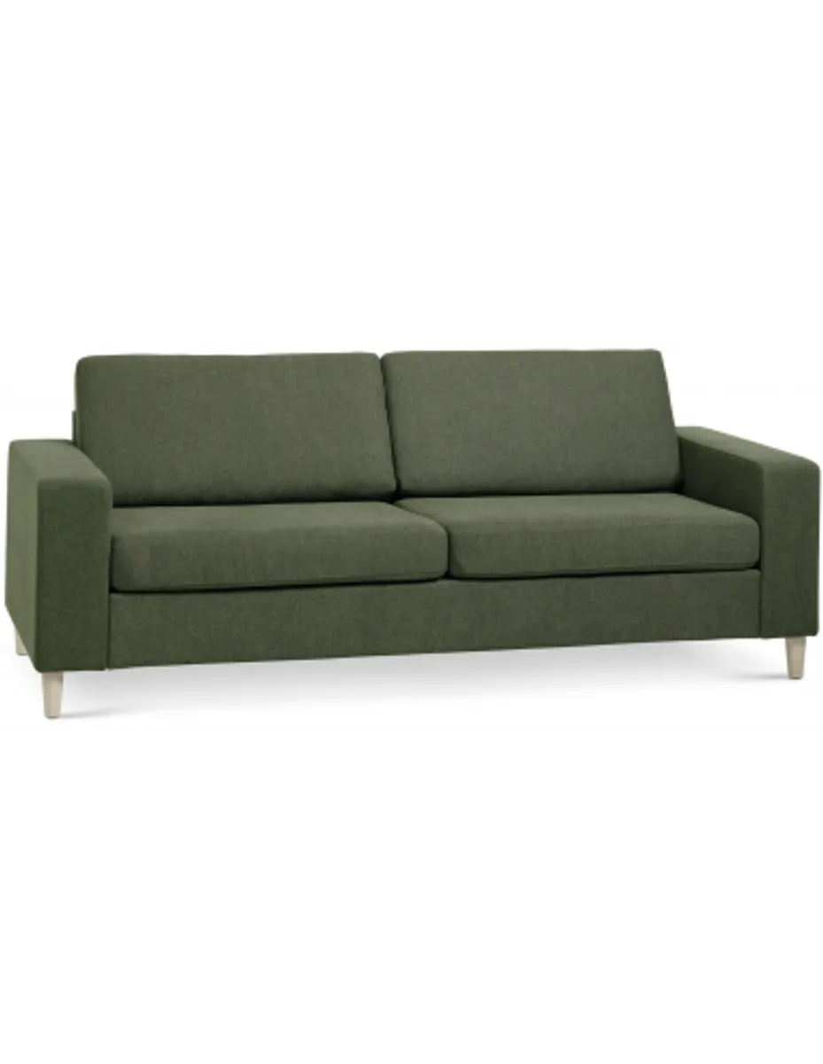 Panset 2-personers sofa i polyester B218 x D81 cm - Natur/Mosgrøn