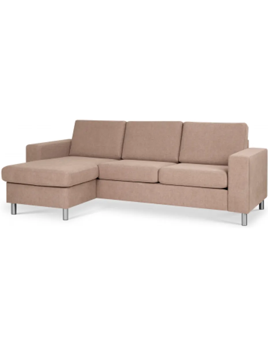 Panset chaiselongsofa i polyester B233 x D137 cm - Børstet alugrå/Lysebrun