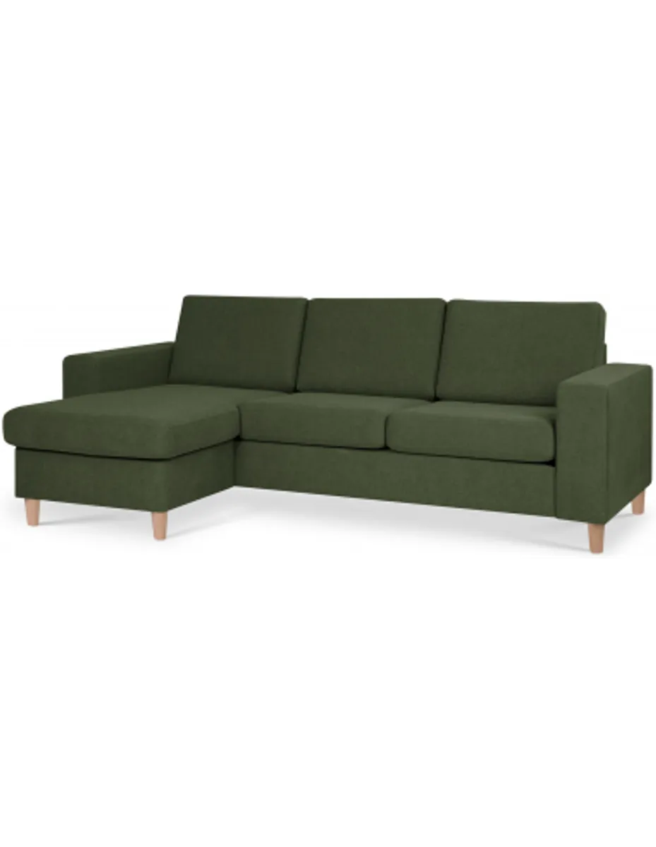 Panset chaiselongsofa i polyester B233 x D137 cm - Natur/Mosgrøn