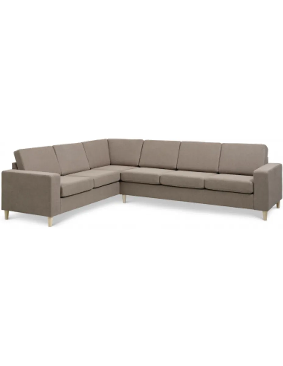 Panset hjørnesofa i polyester B295 x D230 cm - Natur/Lysebrun