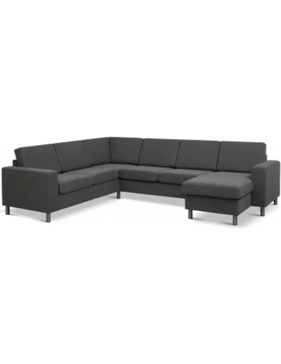 Panset hjørnesofa med chaiselong i polyester B295 x D230 cm - Børstet alugrå/Antracit