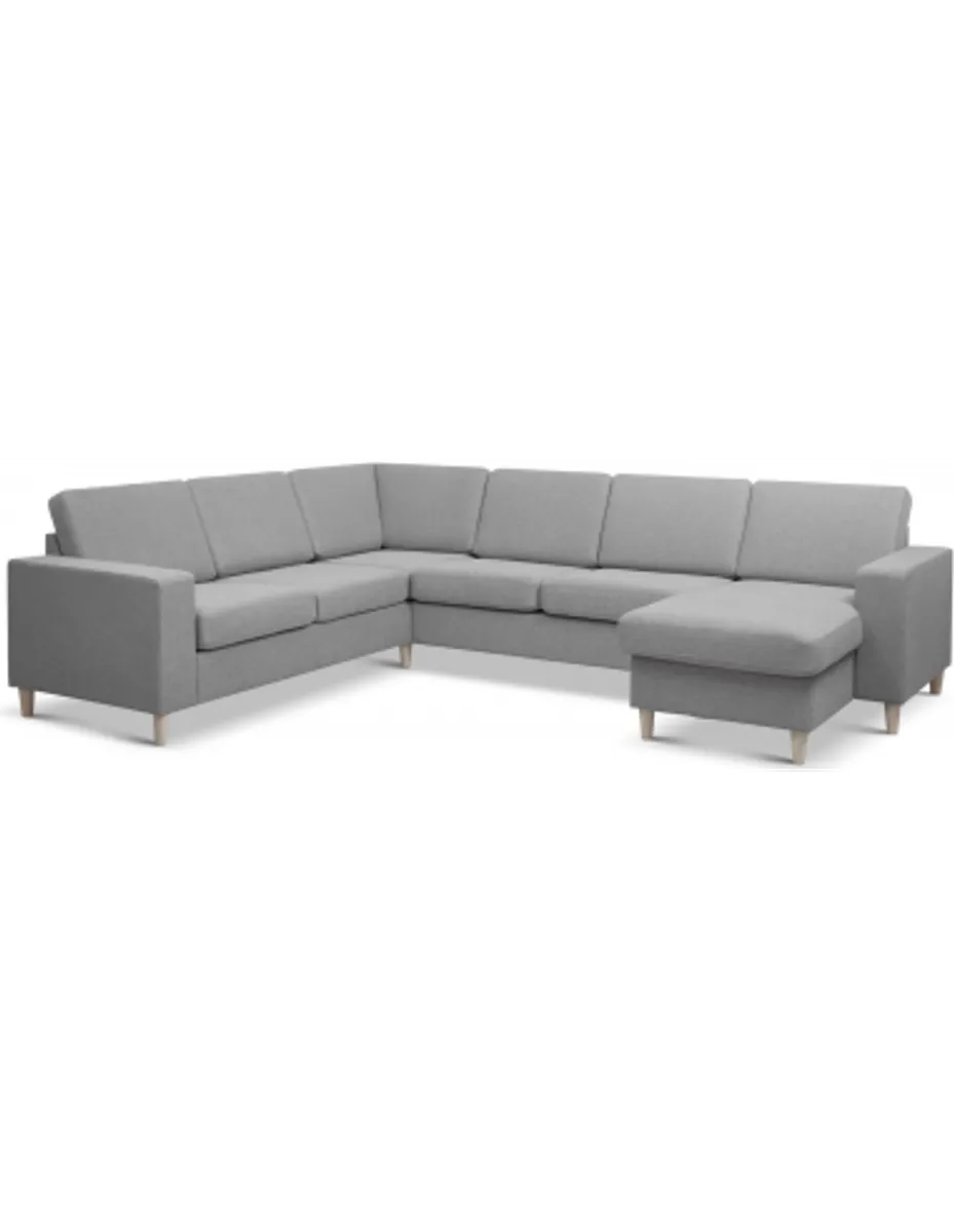 Panset hjørnesofa med chaiselong i polyester B295 x D230 cm - Natur/Grå