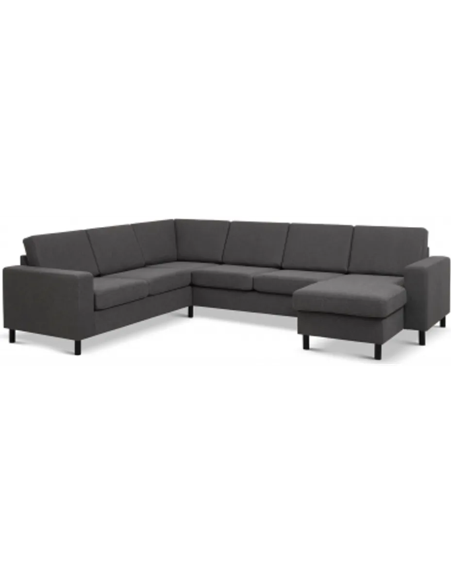 Panset hjørnesofa med chaiselong i polyester B295 x D230 cm - Sort/Antracit