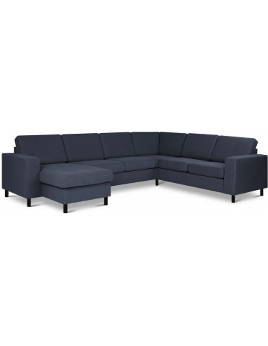 Panset hjørnesofa med chaiselong i polyester B295 x D230 cm - Sort/Blå