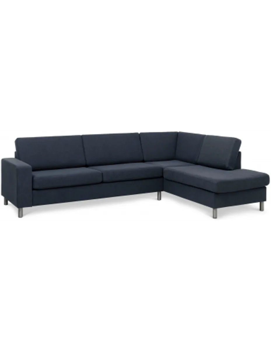 Panset højrevendt chaiselongsofa i polyester B279 x D197 cm - Børstet alugrå/Blå