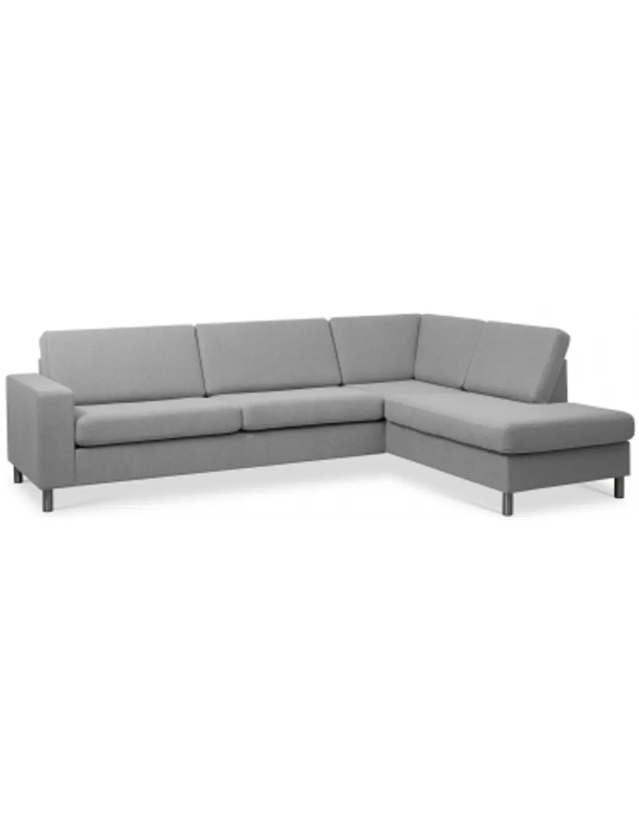 Panset højrevendt chaiselongsofa i polyester B279 x D197 cm - Børstet alugrå/Grå