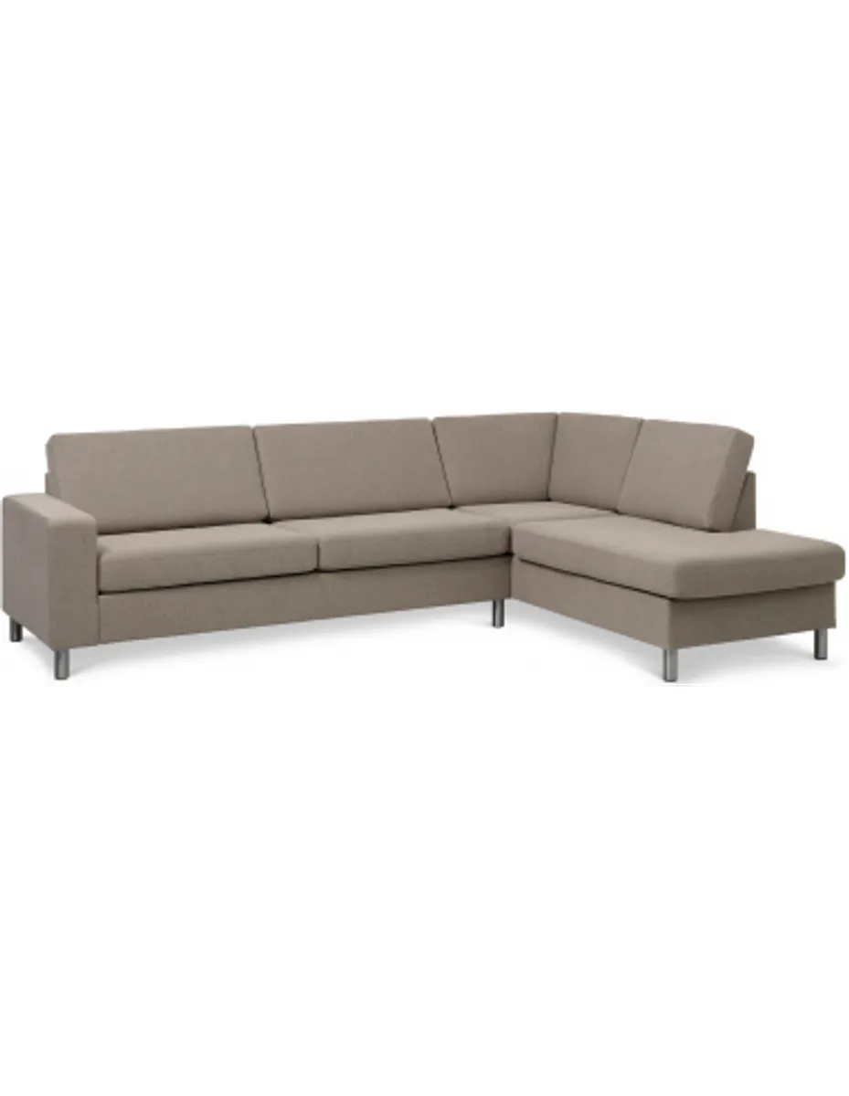 Panset højrevendt chaiselongsofa i polyester B279 x D197 cm - Børstet alugrå/Lysebrun