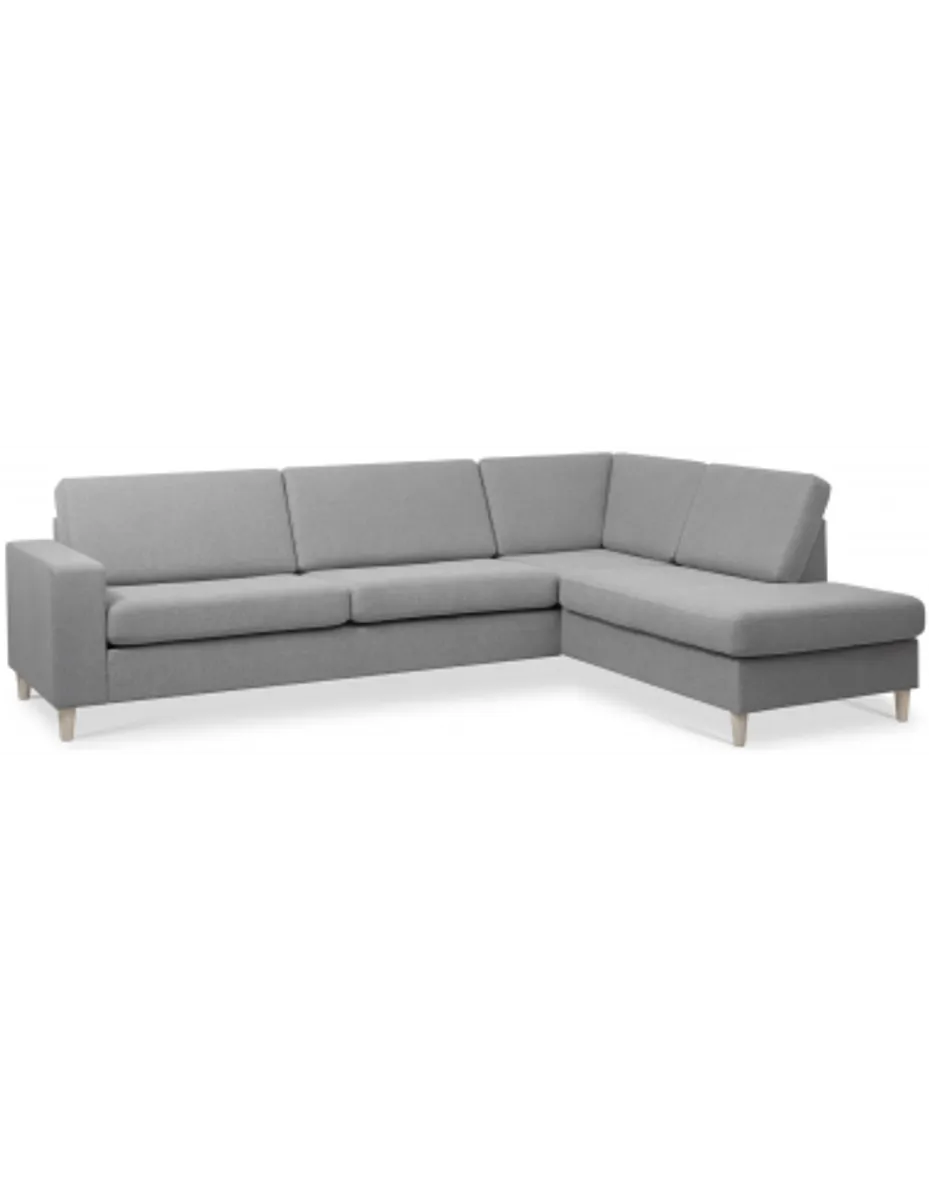 Panset højrevendt chaiselongsofa i polyester B279 x D197 cm - Natur/Grå