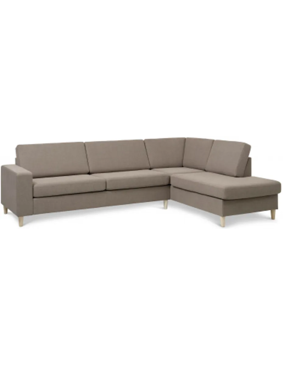 Panset højrevendt chaiselongsofa i polyester B279 x D197 cm - Natur/Lysebrun