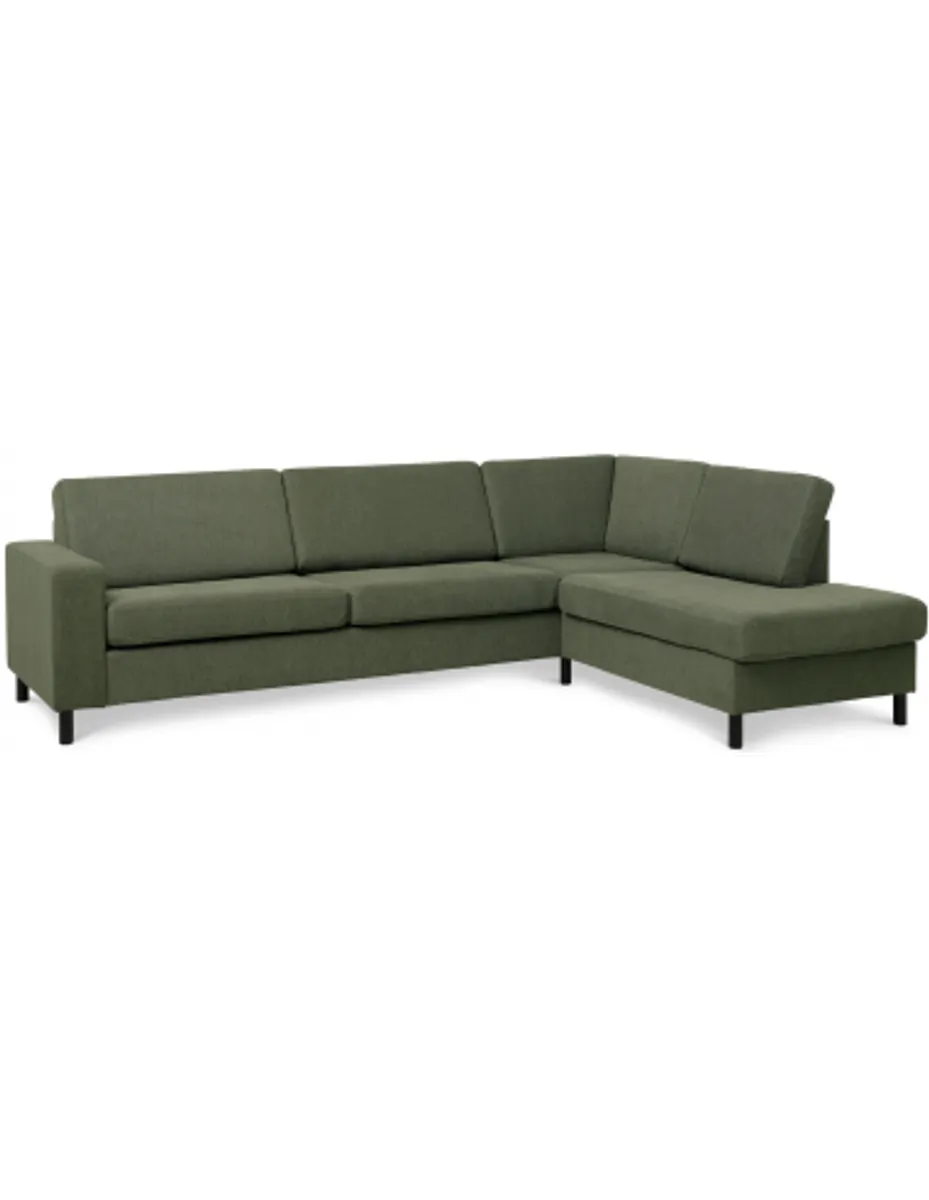 Panset højrevendt chaiselongsofa i polyester B279 x D197 cm - Sort/Mosgrøn