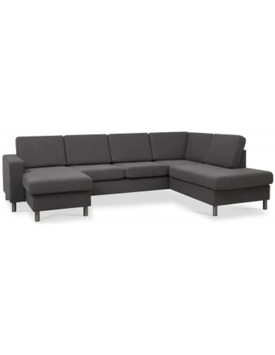 Panset U-sofa i polyester B295 x D197 cm - Børstet alugrå/Antracit