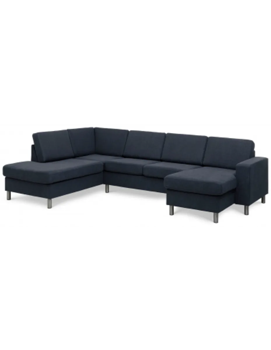 Panset U-sofa i polyester B295 x D197 cm - Børstet alugrå/Blå