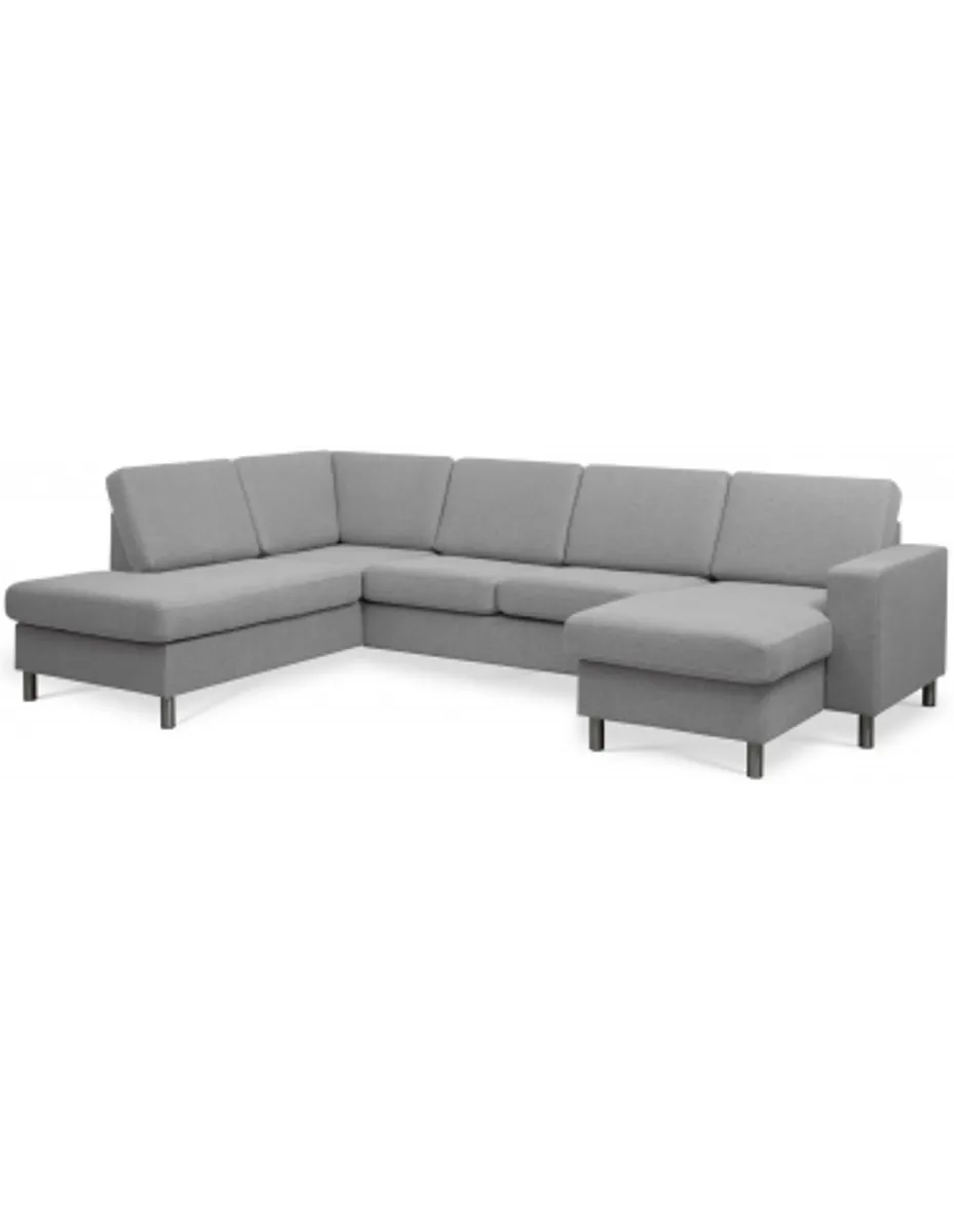 Panset U-sofa i polyester B295 x D197 cm - Børstet alugrå/Grå